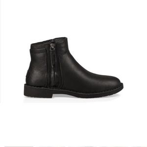 UGG Rea Women's Sz 7.5  Black Leather Wool-Lined Ankle Boots Side Zip